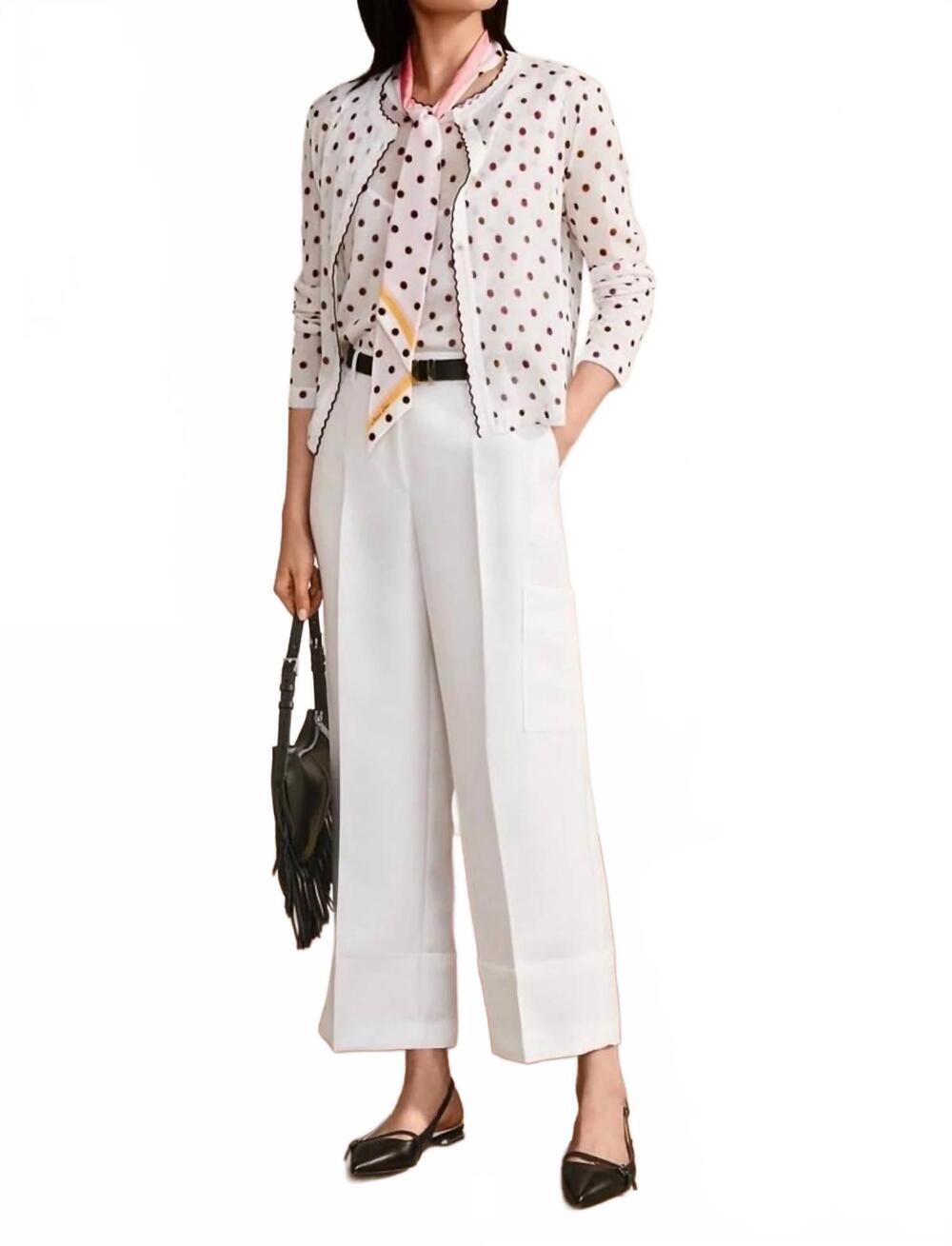 NEW MARC CAIN polka dot cardigan in white multi